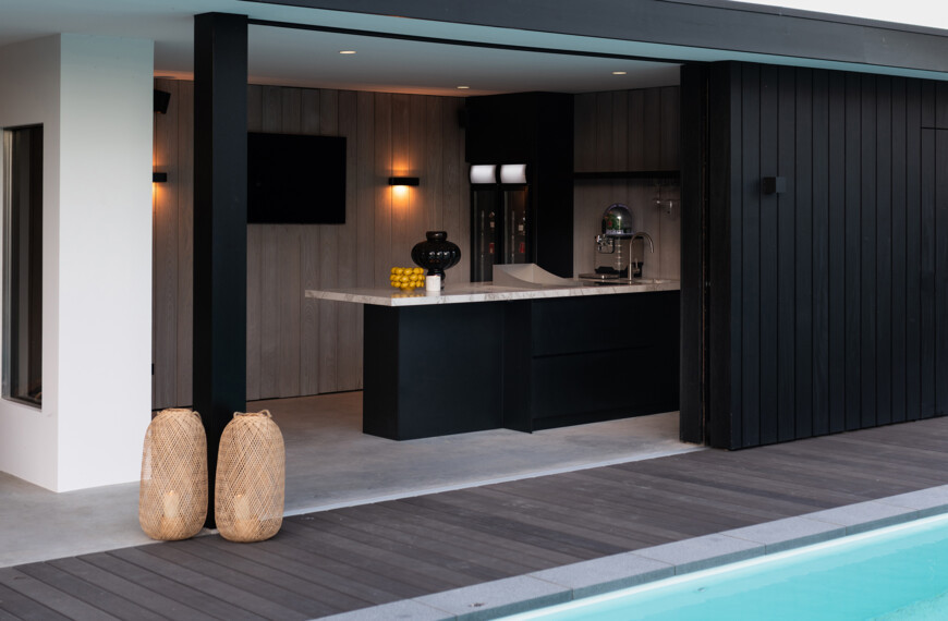 modern black outdoor kitchen
