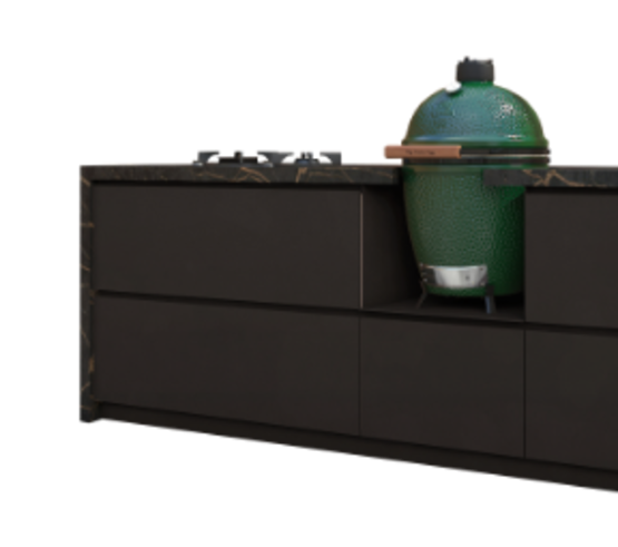 buitenkeuken met green egg en wijnfrigo